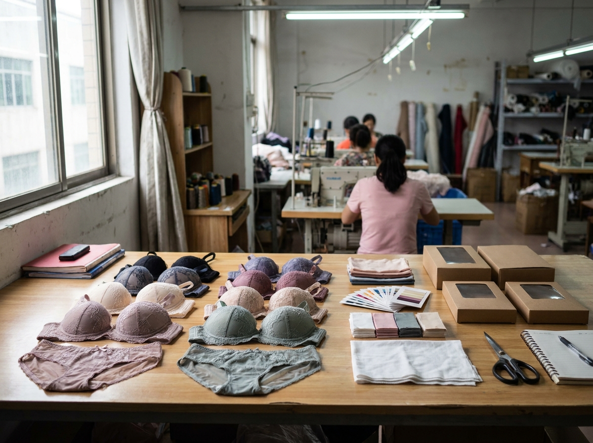 Bra and panty set development with matching lace and colors