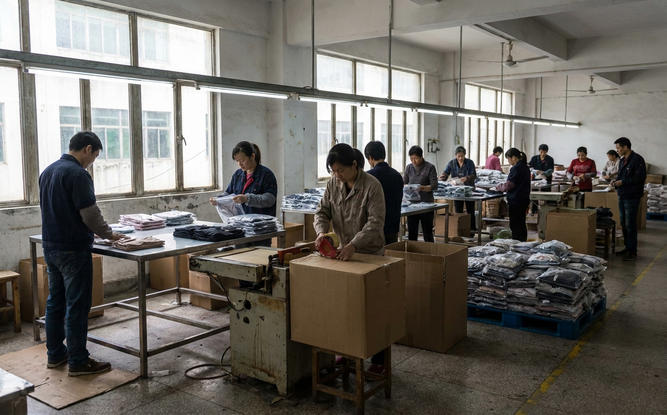 Final stage: QC inspection, polybagging, carton packing, and shipment preparation