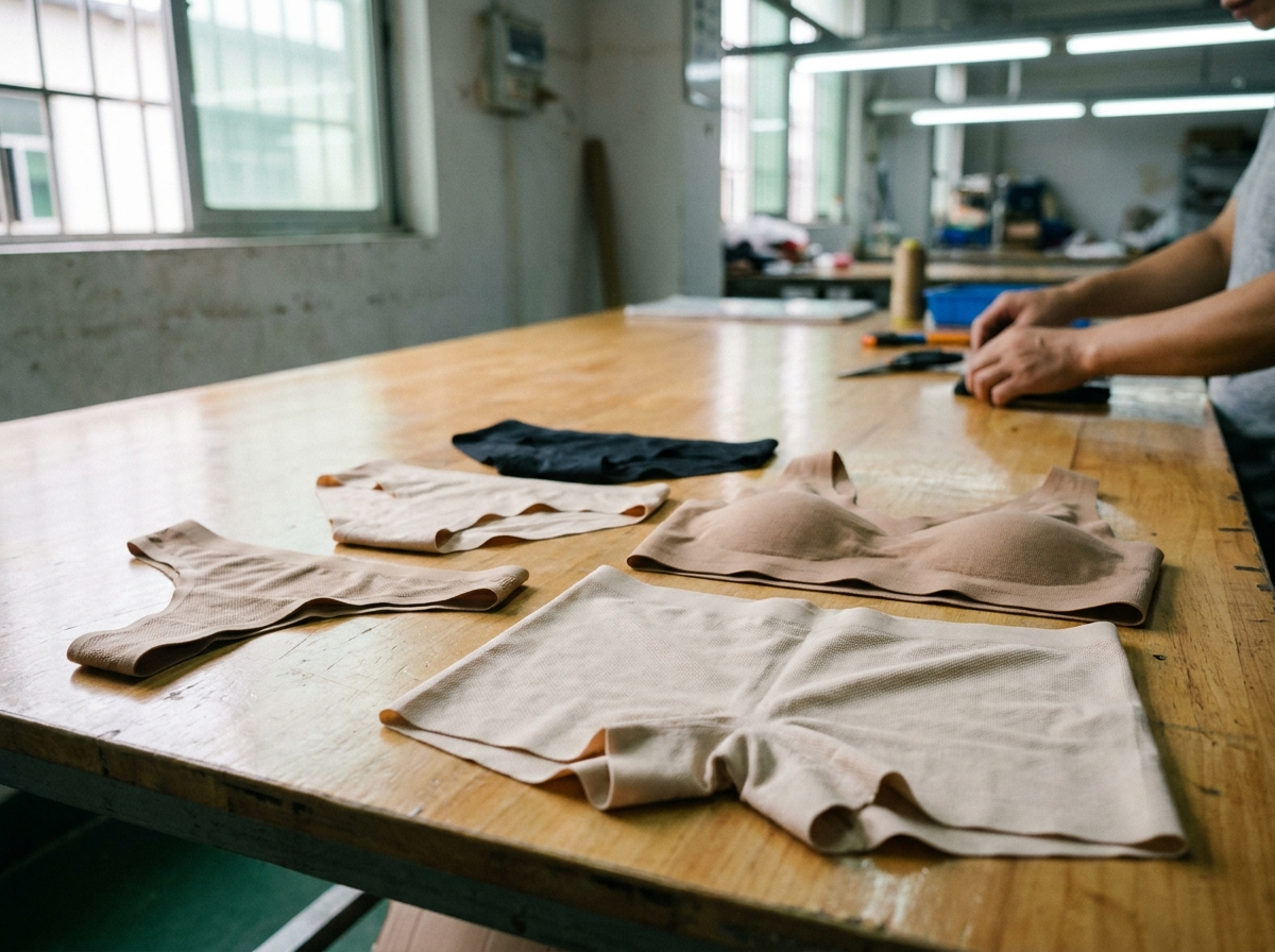 Seamless underwear sample details: briefs, thongs, boyshorts, and seamless bra styles