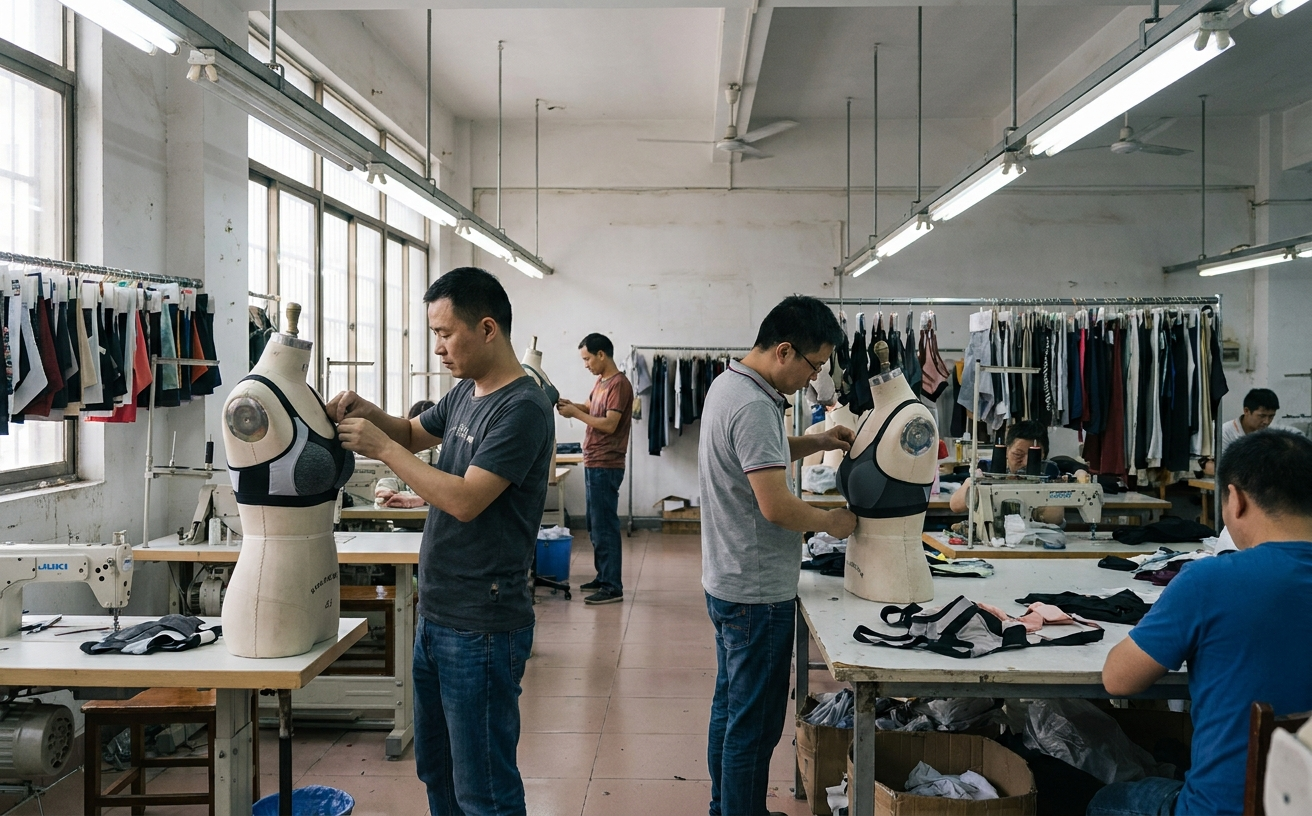 Sports bra development prototypes for low, medium, and high impact support